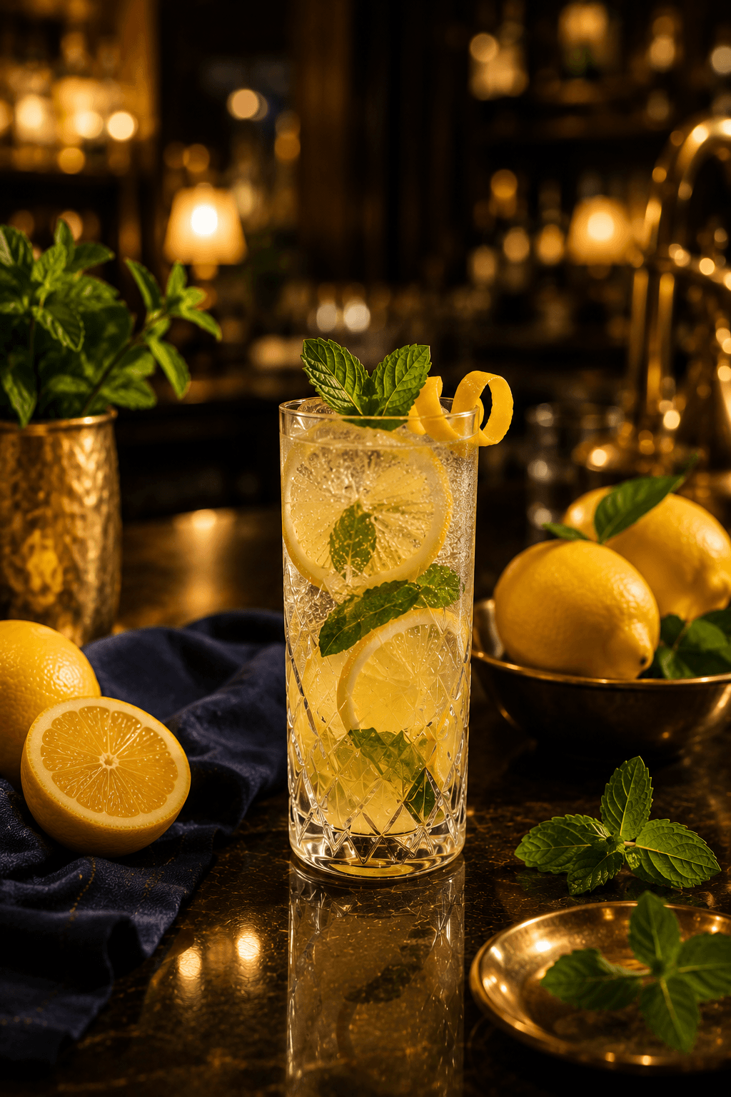 Serra Lemon com limão e hortelã para carta de drinks